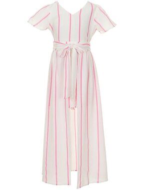 Poppies and Roses Big Girls Sz 12 Short Sleeve Maxi Stripe Walk-Through Romper